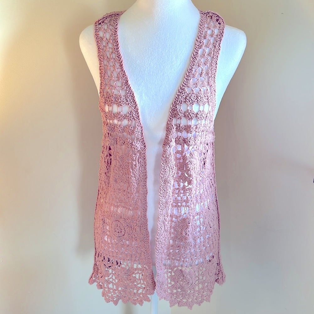 NWOT - Pink Crochet Vest - One Size Fits Most but would fit Small best
